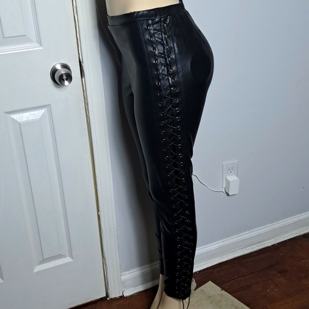 Line & Dot Side panel Laced Vegan Leather pants